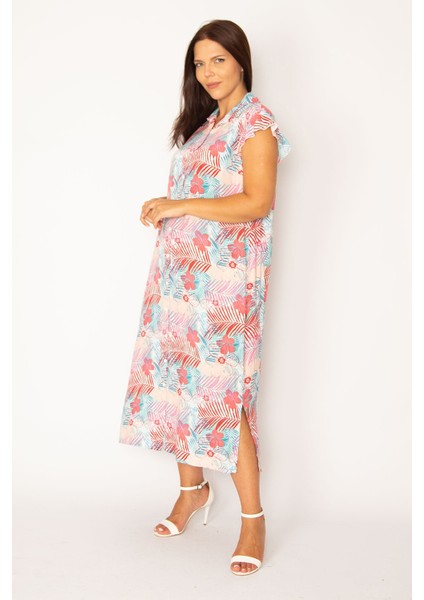 Kadın Renkli Dokuma Viskon Kumaş Ön Boy Düğmeli Gömlek Yakalı Elbise 65N33879 fiyatları