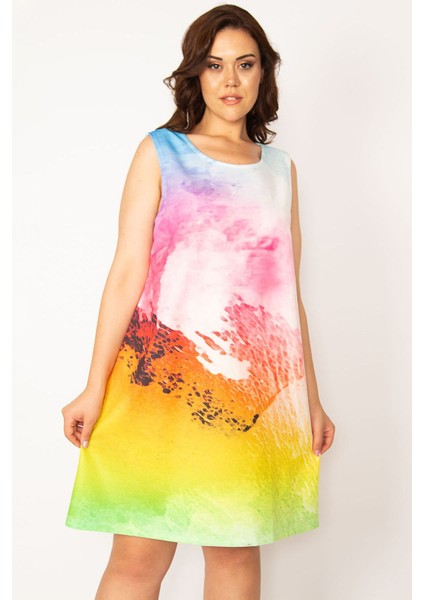 Kadın Renkli Batik Desenli Elbise 65N33613