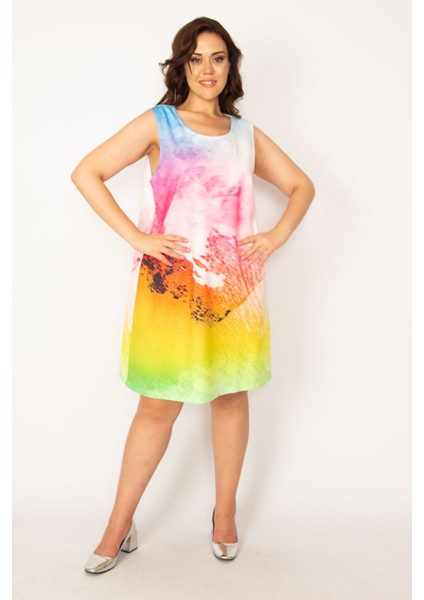 Kadın Renkli Batik Desenli Elbise 65N33613