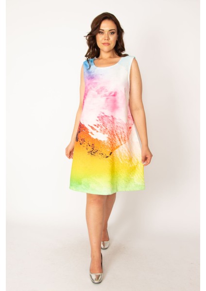 Kadın Renkli Batik Desenli Elbise 65N33613
