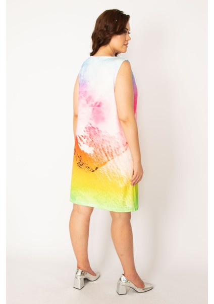 Kadın Renkli Batik Desenli Elbise 65N33613