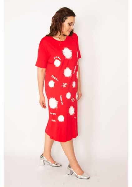 Kadın Kırmızı Ön Baskılı Viskon Elbise 65N33248 fırsatları