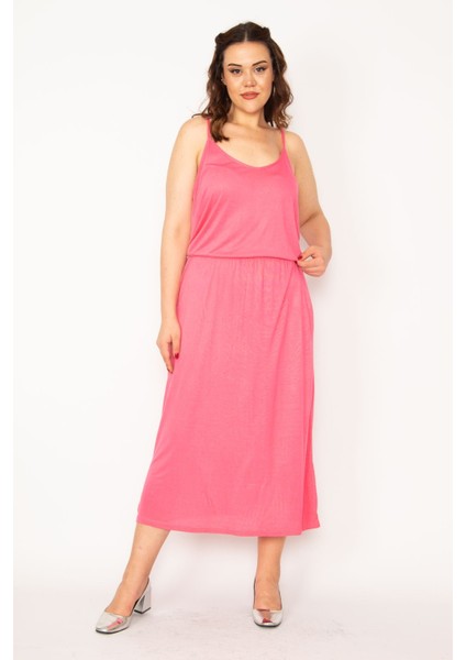 Kadın Lacivert Bel Kısmı Lastikli Askılı Viskon Elbise 65N33359