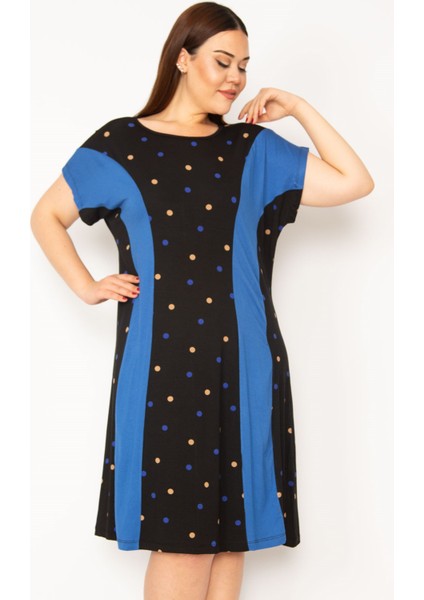 Kadın Saks Puan Desenli Kuplu Elbise 65N33226