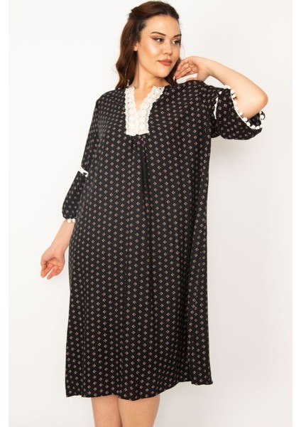 Kadın Renkli Dantel Detaylı Dokuma Viskon Kumaş Elbise 65N33210