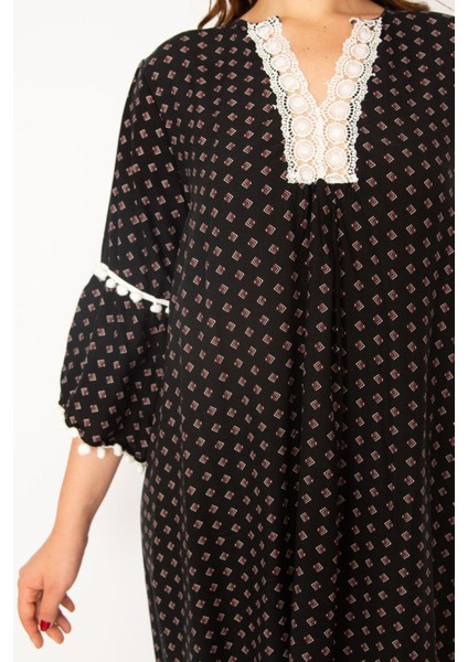 Kadın Renkli Dantel Detaylı Dokuma Viskon Kumaş Elbise 65N33210 fiyatları