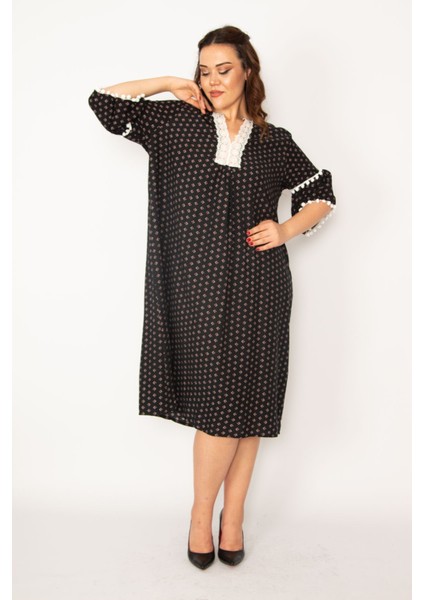 Kadın Renkli Dantel Detaylı Dokuma Viskon Kumaş Elbise 65N33210 modelleri