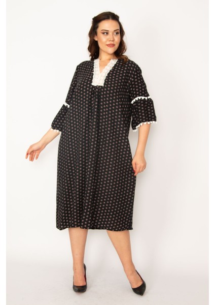 Kadın Renkli Dantel Detaylı Dokuma Viskon Kumaş Elbise 65N33210 fırsatları