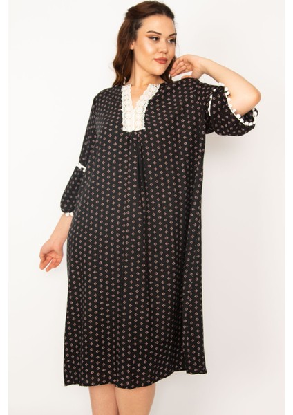 Kadın Renkli Dantel Detaylı Dokuma Viskon Kumaş Elbise 65N33210