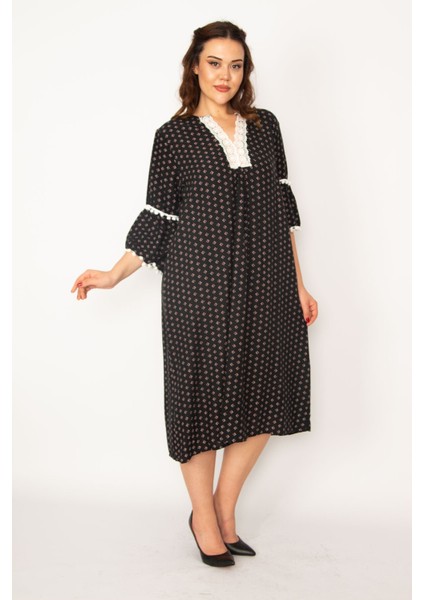 Kadın Renkli Dantel Detaylı Dokuma Viskon Kumaş Elbise 65N33210 indirimleri