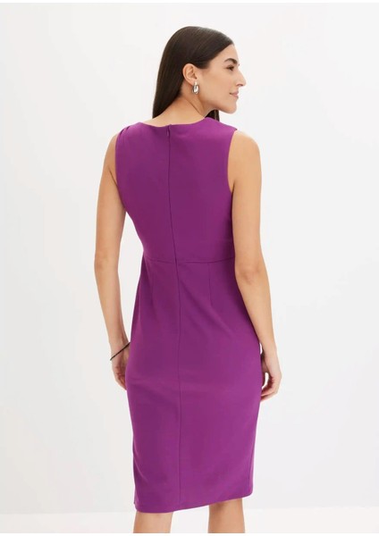 Kadın Büyük Beden Mor, Yaka Detaylı Yan Yırtmaç Elbise 65N38938