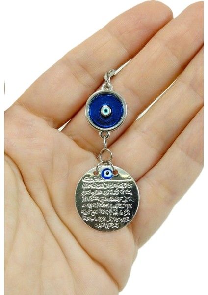Metal Nazar Boncuğu Araba Dikiz Ayna Süsü Metal Ayetel Kürsi, Gümüş Renkli Lüks Yeni Araba Hediyesi