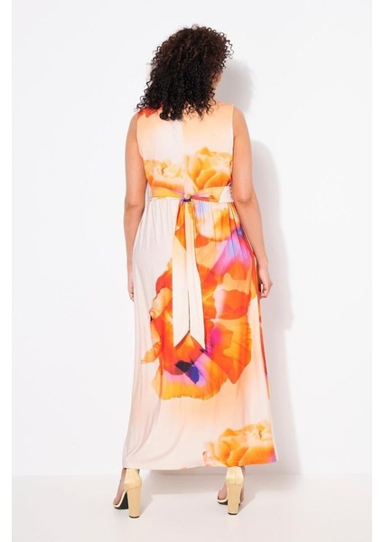 Kadın Büyük Beden Renkli, Anvelop Yakalı, Bel Taş Işli, Cepli Jarse Uzun Elbise 65N38936 fiyatları