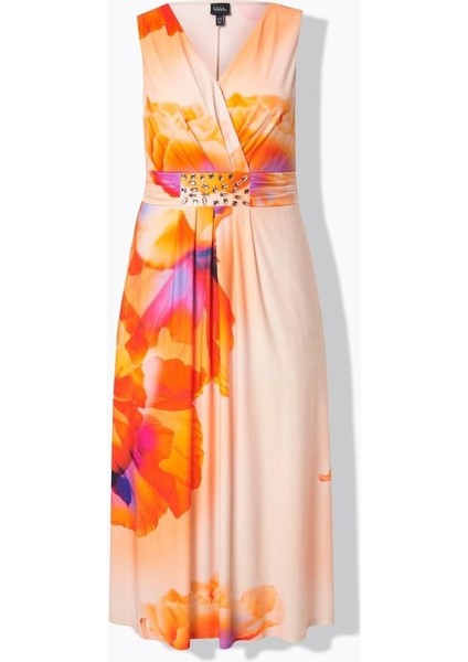 Kadın Büyük Beden Renkli, Anvelop Yakalı, Bel Taş Işli, Cepli Jarse Uzun Elbise 65N38936 modelleri