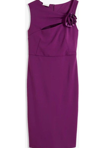 Kadın Büyük Beden Mor, Yaka Detaylı Yan Yırtmaç Elbise 65N38938 fiyatları