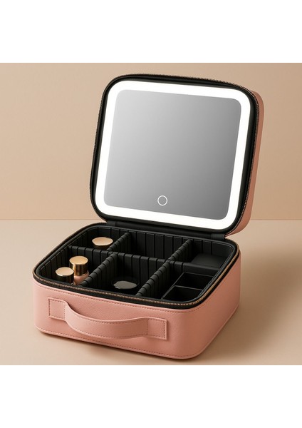 Makeup Organizer Çantası, Taşınabilir, Abs Bölmeli Pembe Renk