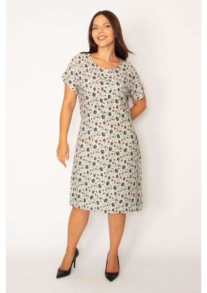 Kadın Gri Ön Yarım Pat Düğmeli Beli Kuşaklı Dokuma Viskon Kumaş Elbise 65N34325 fiyatları