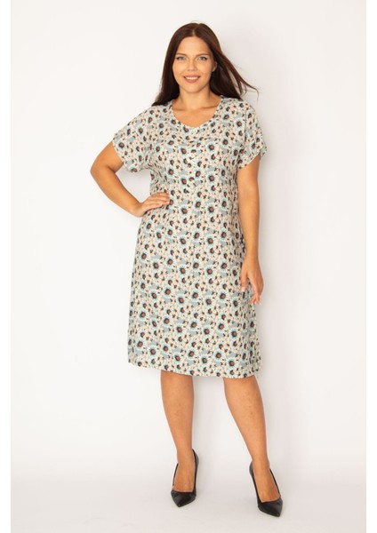 Kadın Gri Ön Yarım Pat Düğmeli Beli Kuşaklı Dokuma Viskon Kumaş Elbise 65N34325 modelleri