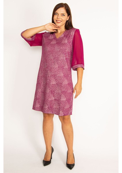 Kadın Mürdüm Sim Detaylı Kolları Şifon Elbise 65N34610 fiyatları