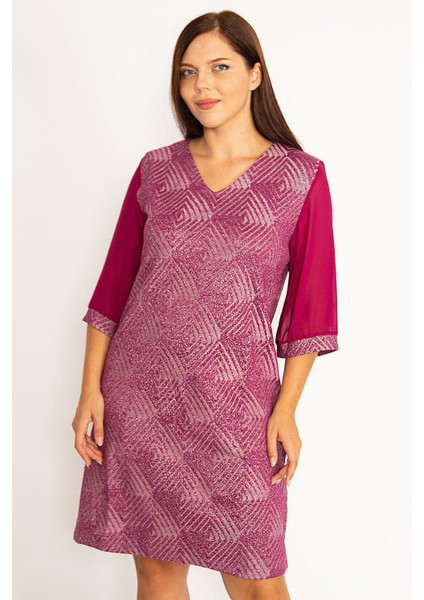 Kadın Mürdüm Sim Detaylı Kolları Şifon Elbise 65N34610 fırsatları