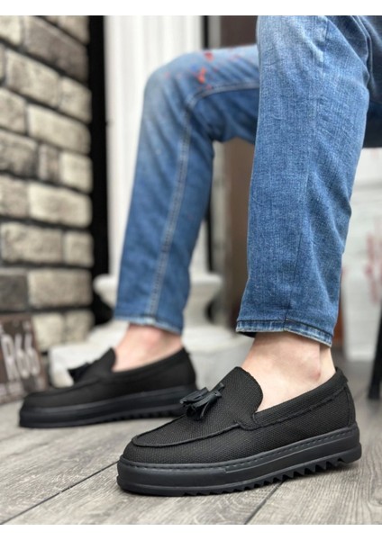 BA0154 Bağcıksız Yüksek Taban Siyah Keten Siyah Taban Püsküllü Erkek Ayakkabı fiyatları