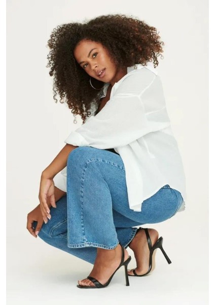 Kadın Büyük Beden Mavi , Düz Paça , Yüksek Bel , 5 Cep Kot Pantolon 65N38881 fiyatları