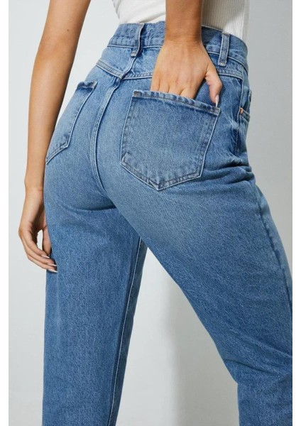 Kadın Büyük Beden Mavi , Düz Paça , Yüksek Bel , 5 Cep Kot Pantolon 65N38881 fırsatları