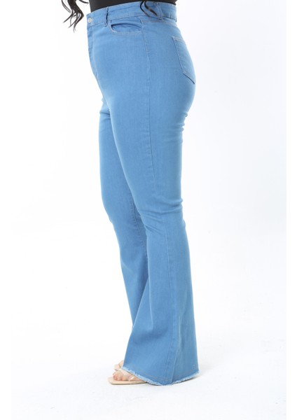 Kadın Büyük Beden Mavi Yüksek Bel Geniş Paçalı 5 Cep Likralı Kot Pantolon 65N38894 fiyatları