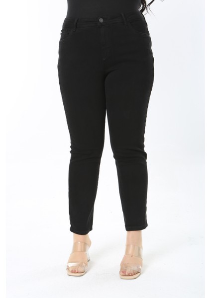 Kadın Büyük Beden Siyah Yüksek Bel 5 Cep Esnek Skınny Kot Pantolon 65N38899