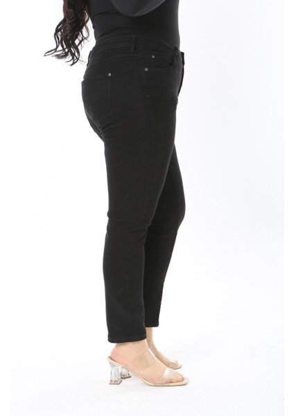 Kadın Büyük Beden Siyah Yüksek Bel 5 Cep Esnek Skınny Kot Pantolon 65N38899 fiyatları