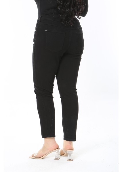 Kadın Büyük Beden Siyah Yüksek Bel 5 Cep Esnek Skınny Kot Pantolon 65N38899 modelleri