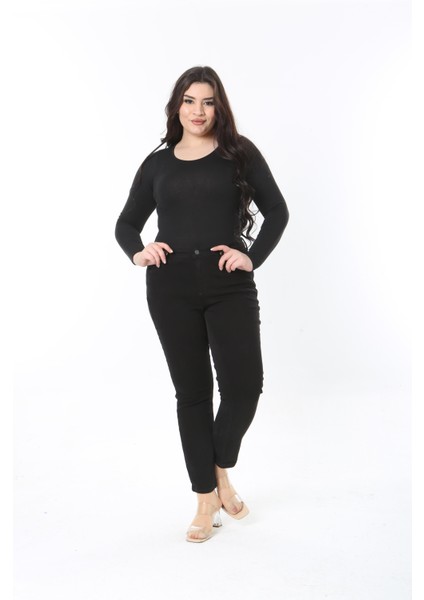 Kadın Büyük Beden Siyah Yüksek Bel 5 Cep Esnek Skınny Kot Pantolon 65N38899 fırsatları