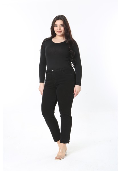 Kadın Büyük Beden Siyah Yüksek Bel 5 Cep Esnek Skınny Kot Pantolon 65N38899 indirimleri