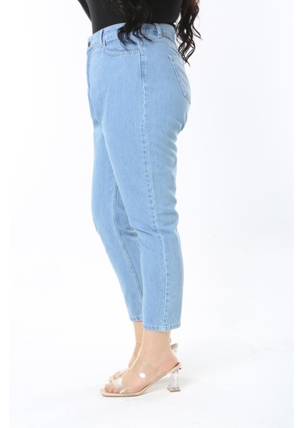 Kadın Büyük Beden Mavi Yüksek Bel 5 Cepli Bilek Boy Mom Kot Pantolon 65N38904 indirimleri