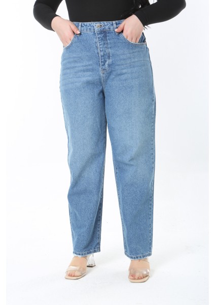 Kadın Büyük Beden Mavi Yüksek Bel Yıkama Efektli 5 Cepli Kot Pantolon 65N38888 fiyatları