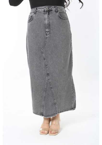 Kadın Büyük Beden Füme Kup Detaylı 5 Cepli Uzun Kot Etek 65N38892 fırsatları