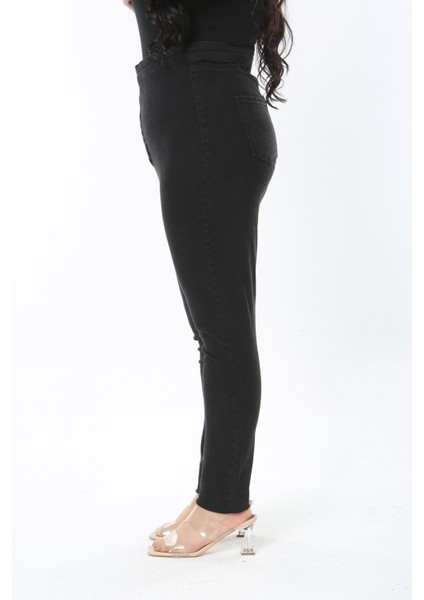 Kadın Büyük Beden Siyah Yüksek Bel Ön Fermuarlı Arka Cepli Skinny Kot Pantolon 65N38900 fiyatları