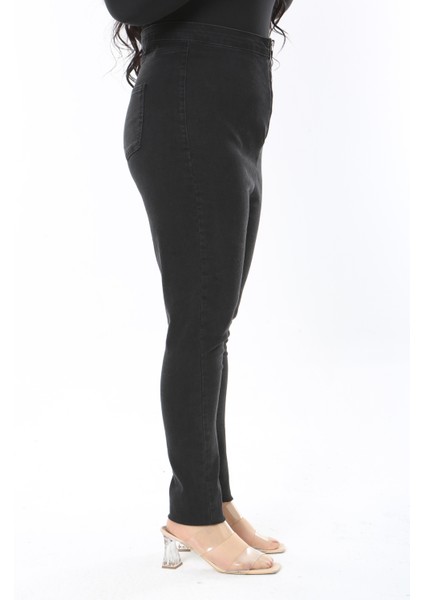 Kadın Büyük Beden Siyah Yüksek Bel Ön Fermuarlı Arka Cepli Skinny Kot Pantolon 65N38900 fırsatları