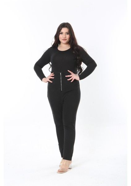 Kadın Büyük Beden Siyah Yüksek Bel Ön Fermuarlı Arka Cepli Skinny Kot Pantolon 65N38900 indirimleri