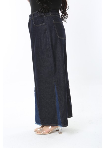 Kadın Büyük Beden Lacivert Kup Detaylı 5 Cepli Uzun Kot Etek 65N38891 modelleri