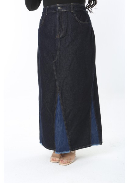 Kadın Büyük Beden Lacivert Kup Detaylı 5 Cepli Uzun Kot Etek 65N38891 fırsatları