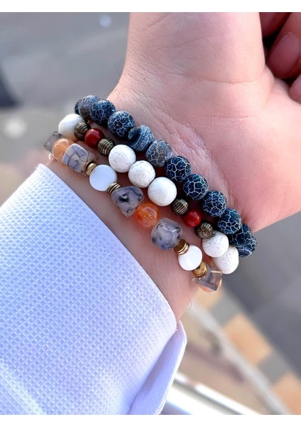 3.lü Doğal Taş Damarlı Akik,firuza ve Jasper Taşı Doğaltaş Bileklik MDL189188187 fiyatları