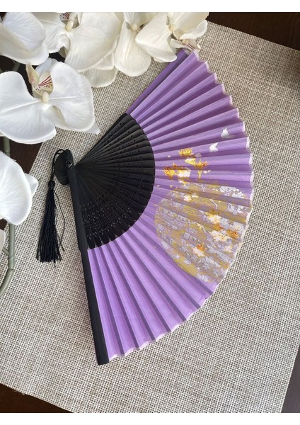 Yelpaze Mor Bambu Çiçekli Kumaş