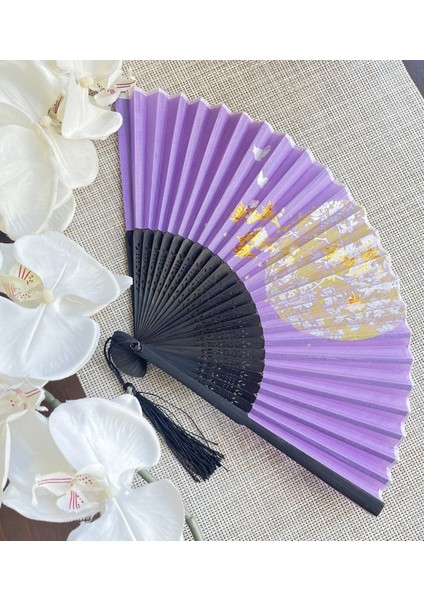 Yelpaze Mor Bambu Çiçekli Kumaş