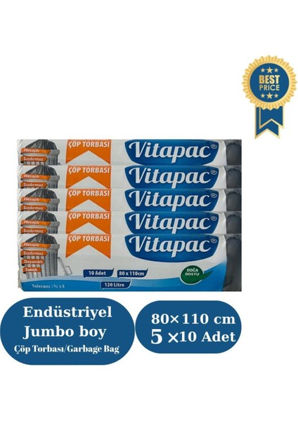 Çöp Torbası Jumbo Boy 80*110 cm Çöp Totbası- 5 Paket - 300 Gr/rulo