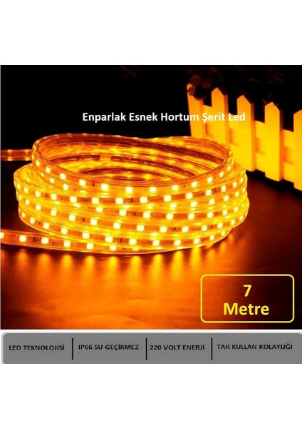 Hortum Esnek Şerit LED Amber Işık 220V Fış/1,2,3,4,5,7,10,15,20,25,30 Metre
