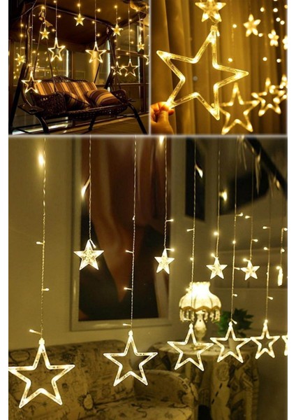 3m Yıldızlı Perde Salkım 6 Saçaklı LED 12 Yıldız Işıklar Animasyonlu 138 Ledli Yıldız Perde Işık LED fiyatları