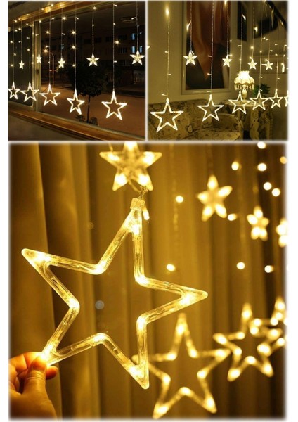 3m Yıldızlı Perde Salkım 6 Saçaklı LED 12 Yıldız Işıklar Animasyonlu 138 Ledli Yıldız Perde Işık LED modelleri