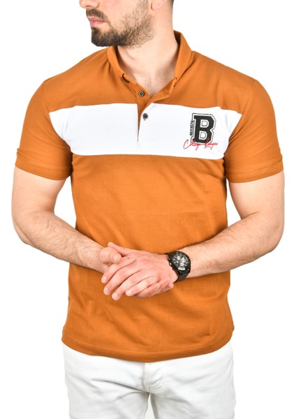 Erkek Slim Fit Nefes Alan Pamuklu Kumaş Dar Kesim Kıvrılmaz Yaka Polo Yaka Tişört 2503019