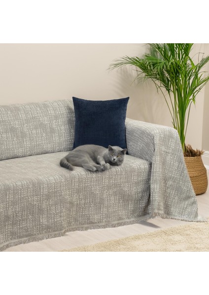 Purecot Premium Pamuklu Püsküllü Koltuk Örtüsü 180X300 Large Çift Taraflı Terletmez Kaymaz , Kahve